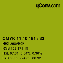Color code: CMYK 11 / 0 / 91 / 33 | qconv.com