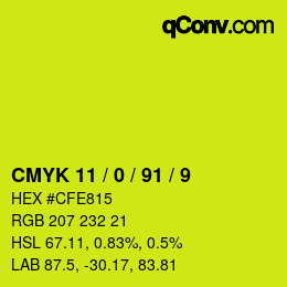 Color code: CMYK 11 / 0 / 91 / 9 | qconv.com