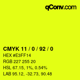 カラーコード: CMYK 11 / 0 / 92 / 0 | qconv.com