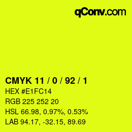 Color code: CMYK 11 / 0 / 92 / 1 | qconv.com