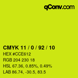 カラーコード: CMYK 11 / 0 / 92 / 10 | qconv.com