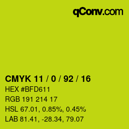 Color code: CMYK 11 / 0 / 92 / 16 | qconv.com