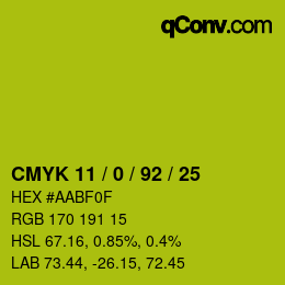 カラーコード: CMYK 11 / 0 / 92 / 25 | qconv.com