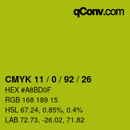 カラーコード: CMYK 11 / 0 / 92 / 26 | qconv.com