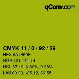 カラーコード: CMYK 11 / 0 / 92 / 29 | qconv.com