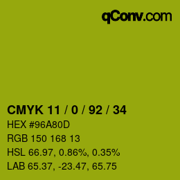 Color code: CMYK 11 / 0 / 92 / 34 | qconv.com