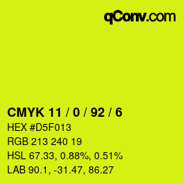 カラーコード: CMYK 11 / 0 / 92 / 6 | qconv.com