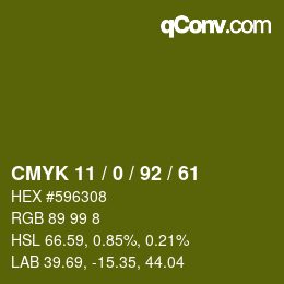 カラーコード: CMYK 11 / 0 / 92 / 61 | qconv.com
