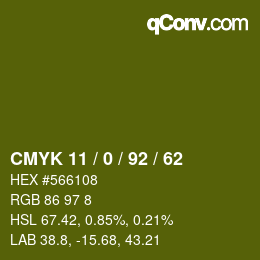 Color code: CMYK 11 / 0 / 92 / 62 | qconv.com