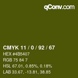 カラーコード: CMYK 11 / 0 / 92 / 67 | qconv.com