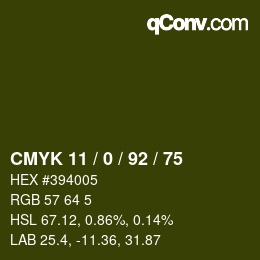 カラーコード: CMYK 11 / 0 / 92 / 75 | qconv.com