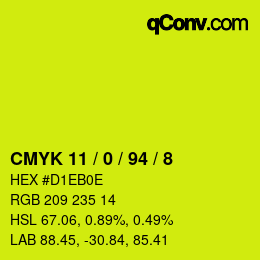 カラーコード: CMYK 11 / 0 / 94 / 8 | qconv.com