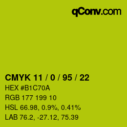 カラーコード: CMYK 11 / 0 / 95 / 22 | qconv.com