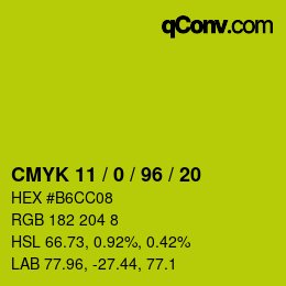 Color code: CMYK 11 / 0 / 96 / 20 | qconv.com