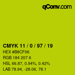 Color code: CMYK 11 / 0 / 97 / 19 | qconv.com