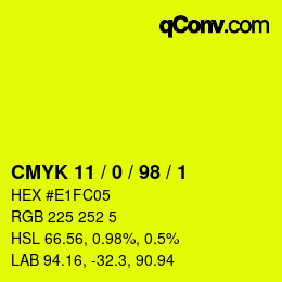カラーコード: CMYK 11 / 0 / 98 / 1 | qconv.com
