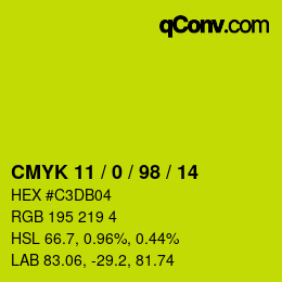 Color code: CMYK 11 / 0 / 98 / 14 | qconv.com