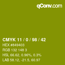 カラーコード: CMYK 11 / 0 / 98 / 42 | qconv.com