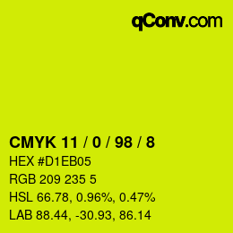颜色代码: CMYK 11 / 0 / 98 / 8 | qconv.com