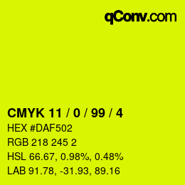 カラーコード: CMYK 11 / 0 / 99 / 4 | qconv.com