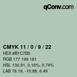 Color code: CMYK 11 / 0 / 9 / 22 | qconv.com