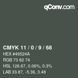 Color code: CMYK 11 / 0 / 9 / 68 | qconv.com