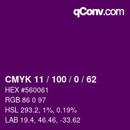 颜色代码: CMYK 11 / 100 / 0 / 62 | qconv.com