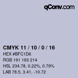 カラーコード: CMYK 11 / 10 / 0 / 16 | qconv.com