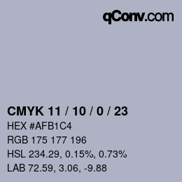 Color code: CMYK 11 / 10 / 0 / 23 | qconv.com