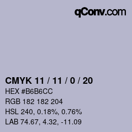 カラーコード: CMYK 11 / 11 / 0 / 20 | qconv.com