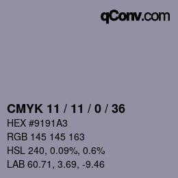 颜色代码: CMYK 11 / 11 / 0 / 36 | qconv.com