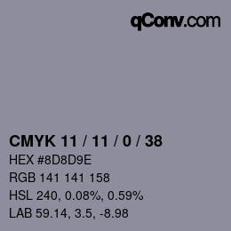 Farbcode: CMYK 11 / 11 / 0 / 38 | qconv.com