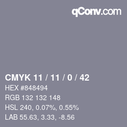 カラーコード: CMYK 11 / 11 / 0 / 42 | qconv.com
