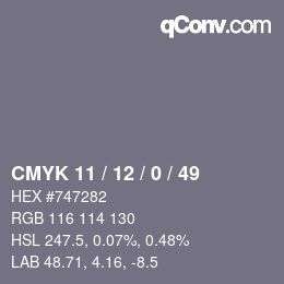 颜色代码: CMYK 11 / 12 / 0 / 49 | qconv.com