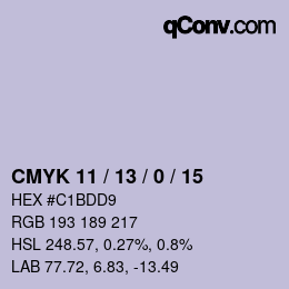 カラーコード: CMYK 11 / 13 / 0 / 15 | qconv.com