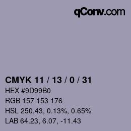 カラーコード: CMYK 11 / 13 / 0 / 31 | qconv.com