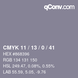 カラーコード: CMYK 11 / 13 / 0 / 41 | qconv.com