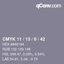 カラーコード: CMYK 11 / 13 / 0 / 42 | qconv.com