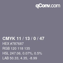 颜色代码: CMYK 11 / 13 / 0 / 47 | qconv.com