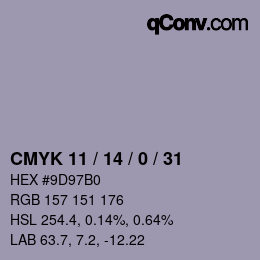 カラーコード: CMYK 11 / 14 / 0 / 31 | qconv.com