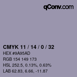 カラーコード: CMYK 11 / 14 / 0 / 32 | qconv.com