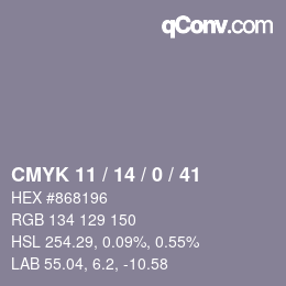 カラーコード: CMYK 11 / 14 / 0 / 41 | qconv.com