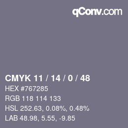 Color code: CMYK 11 / 14 / 0 / 48 | qconv.com