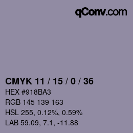 颜色代码: CMYK 11 / 15 / 0 / 36 | qconv.com