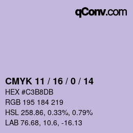 カラーコード: CMYK 11 / 16 / 0 / 14 | qconv.com