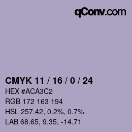 カラーコード: CMYK 11 / 16 / 0 / 24 | qconv.com
