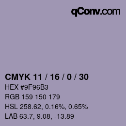 カラーコード: CMYK 11 / 16 / 0 / 30 | qconv.com