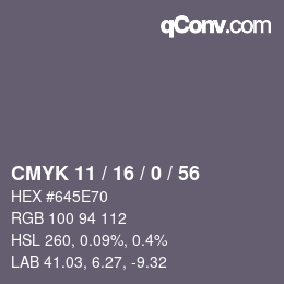 カラーコード: CMYK 11 / 16 / 0 / 56 | qconv.com