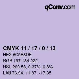 颜色代码: CMYK 11 / 17 / 0 / 13 | qconv.com