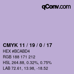 Farbcode: CMYK 11 / 19 / 0 / 17 | qconv.com